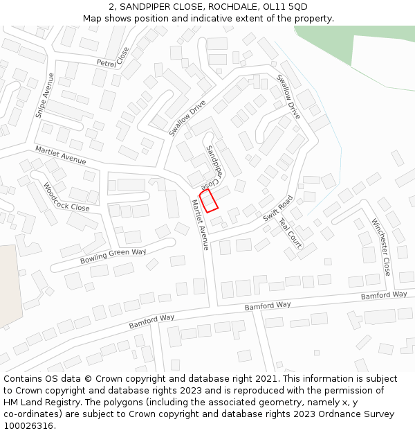 2, SANDPIPER CLOSE, ROCHDALE, OL11 5QD: Location map and indicative extent of plot