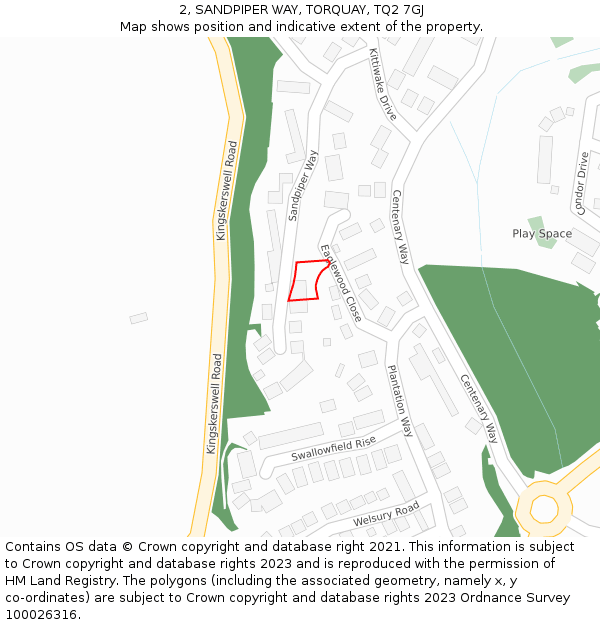 2, SANDPIPER WAY, TORQUAY, TQ2 7GJ: Location map and indicative extent of plot