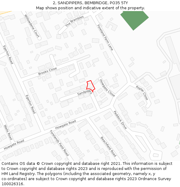 2, SANDPIPERS, BEMBRIDGE, PO35 5TY: Location map and indicative extent of plot