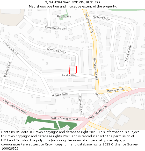 2, SANDRA WAY, BODMIN, PL31 2PP: Location map and indicative extent of plot