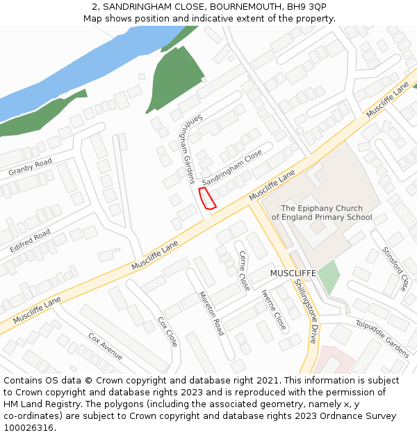 2, SANDRINGHAM CLOSE, BOURNEMOUTH, BH9 3QP: Location map and indicative extent of plot