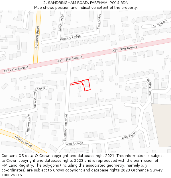 2, SANDRINGHAM ROAD, FAREHAM, PO14 3DN: Location map and indicative extent of plot