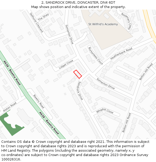 2, SANDROCK DRIVE, DONCASTER, DN4 6DT: Location map and indicative extent of plot