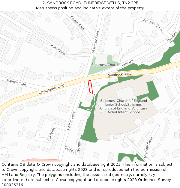2, SANDROCK ROAD, TUNBRIDGE WELLS, TN2 3PR: Location map and indicative extent of plot