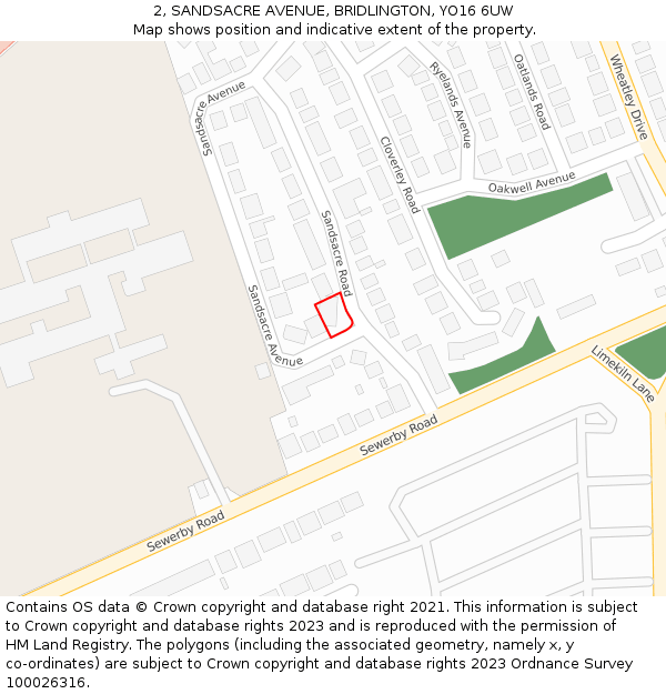 2, SANDSACRE AVENUE, BRIDLINGTON, YO16 6UW: Location map and indicative extent of plot