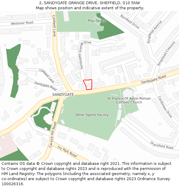 2, SANDYGATE GRANGE DRIVE, SHEFFIELD, S10 5NW: Location map and indicative extent of plot