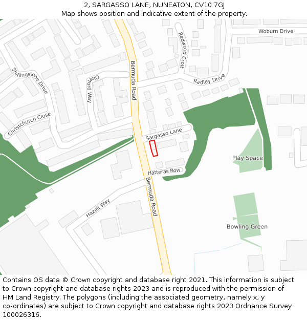 2, SARGASSO LANE, NUNEATON, CV10 7GJ: Location map and indicative extent of plot