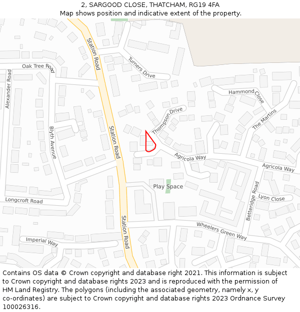 2, SARGOOD CLOSE, THATCHAM, RG19 4FA: Location map and indicative extent of plot