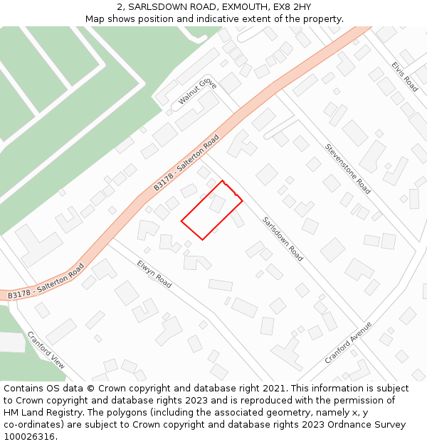 2, SARLSDOWN ROAD, EXMOUTH, EX8 2HY: Location map and indicative extent of plot