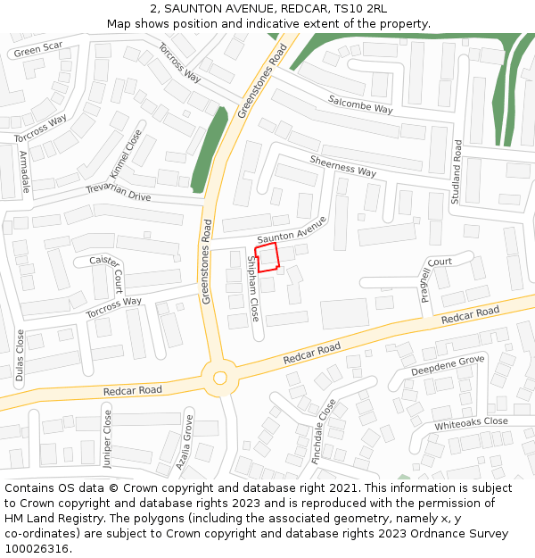 2, SAUNTON AVENUE, REDCAR, TS10 2RL: Location map and indicative extent of plot