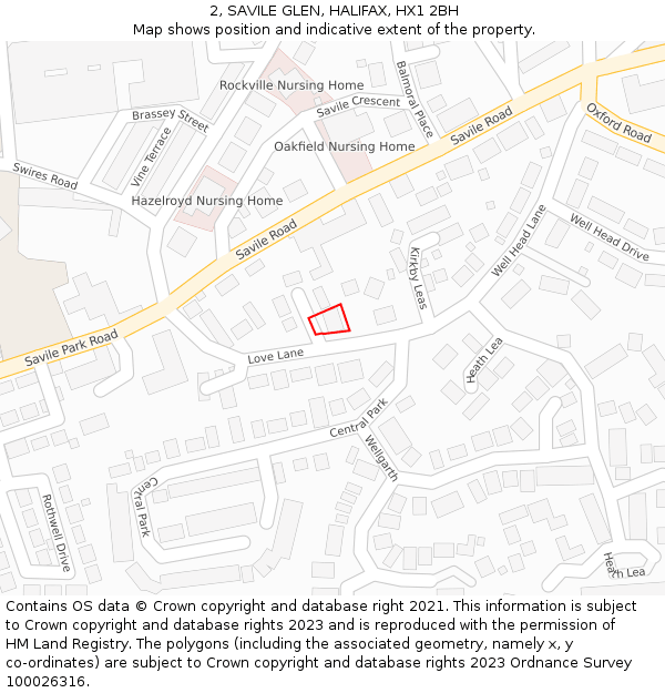 2, SAVILE GLEN, HALIFAX, HX1 2BH: Location map and indicative extent of plot