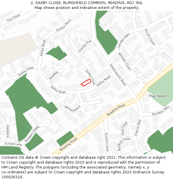 2, SAXBY CLOSE, BURGHFIELD COMMON, READING, RG7 3NL: Location map and indicative extent of plot