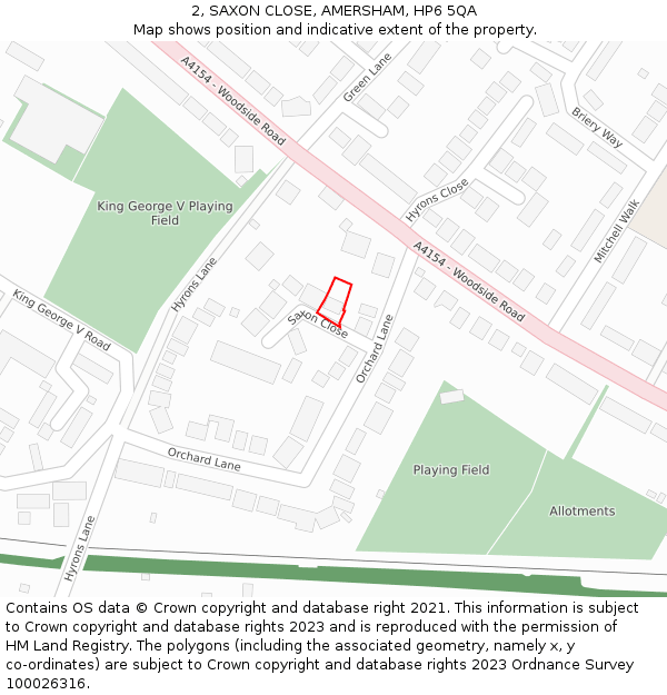 2, SAXON CLOSE, AMERSHAM, HP6 5QA: Location map and indicative extent of plot