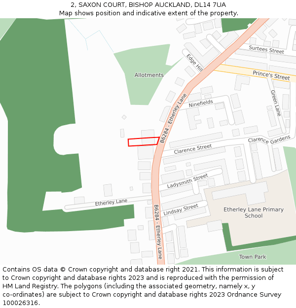 2, SAXON COURT, BISHOP AUCKLAND, DL14 7UA: Location map and indicative extent of plot