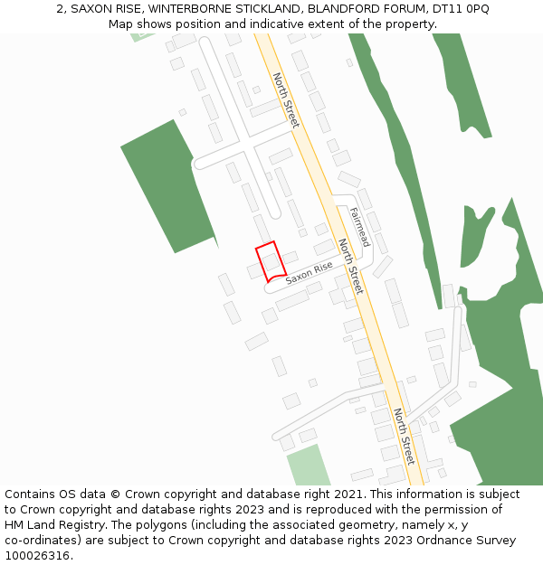 2, SAXON RISE, WINTERBORNE STICKLAND, BLANDFORD FORUM, DT11 0PQ: Location map and indicative extent of plot
