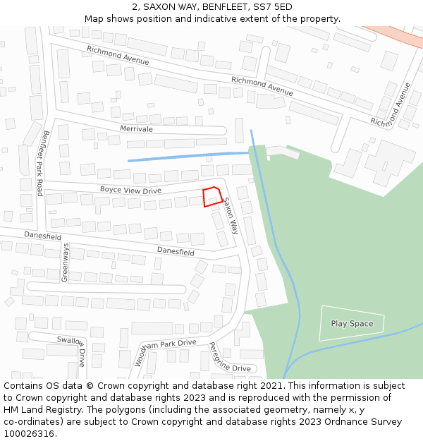 2, SAXON WAY, BENFLEET, SS7 5ED: Location map and indicative extent of plot