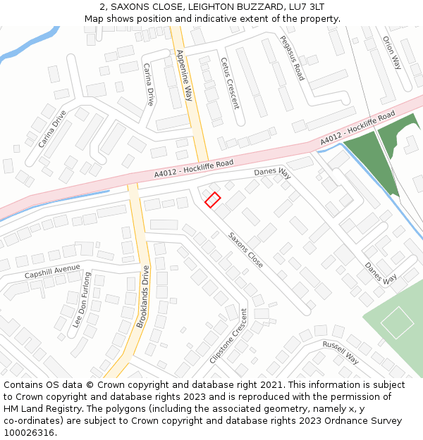 2, SAXONS CLOSE, LEIGHTON BUZZARD, LU7 3LT: Location map and indicative extent of plot