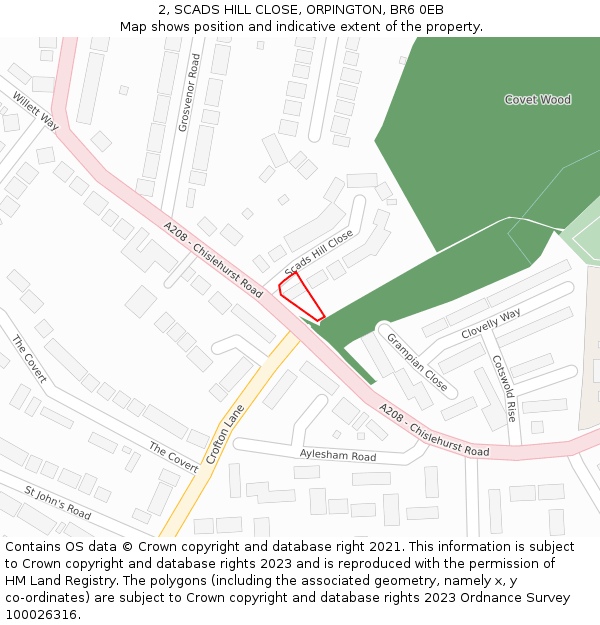 2, SCADS HILL CLOSE, ORPINGTON, BR6 0EB: Location map and indicative extent of plot