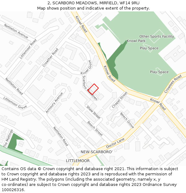 2, SCARBORO MEADOWS, MIRFIELD, WF14 9RU: Location map and indicative extent of plot