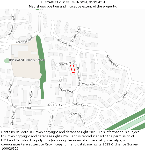 2, SCARLET CLOSE, SWINDON, SN25 4ZH: Location map and indicative extent of plot