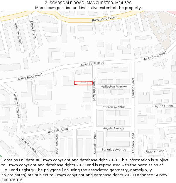 2, SCARSDALE ROAD, MANCHESTER, M14 5PS: Location map and indicative extent of plot