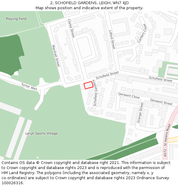 2, SCHOFIELD GARDENS, LEIGH, WN7 4JD: Location map and indicative extent of plot