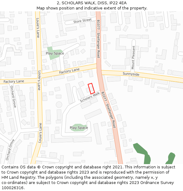 2, SCHOLARS WALK, DISS, IP22 4EA: Location map and indicative extent of plot