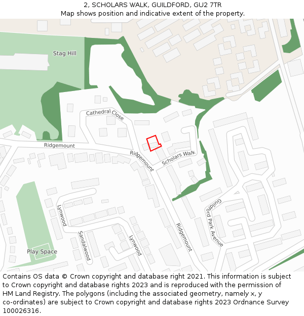 2, SCHOLARS WALK, GUILDFORD, GU2 7TR: Location map and indicative extent of plot