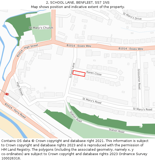 2, SCHOOL LANE, BENFLEET, SS7 1NS: Location map and indicative extent of plot