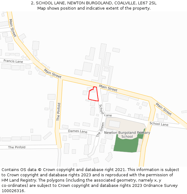 2, SCHOOL LANE, NEWTON BURGOLAND, COALVILLE, LE67 2SL: Location map and indicative extent of plot