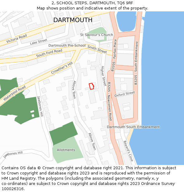 2, SCHOOL STEPS, DARTMOUTH, TQ6 9RF: Location map and indicative extent of plot