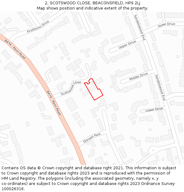 2, SCOTSWOOD CLOSE, BEACONSFIELD, HP9 2LJ: Location map and indicative extent of plot