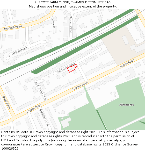 2, SCOTT FARM CLOSE, THAMES DITTON, KT7 0AN: Location map and indicative extent of plot