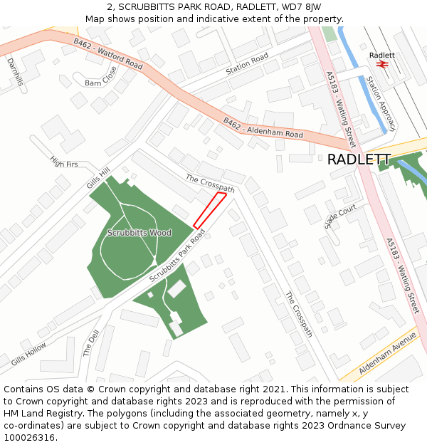 2, SCRUBBITTS PARK ROAD, RADLETT, WD7 8JW: Location map and indicative extent of plot