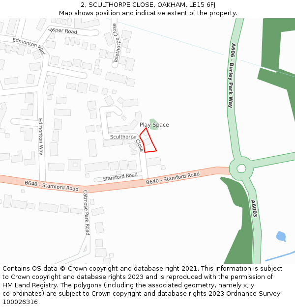 2, SCULTHORPE CLOSE, OAKHAM, LE15 6FJ: Location map and indicative extent of plot