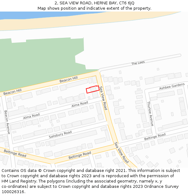 2, SEA VIEW ROAD, HERNE BAY, CT6 6JQ: Location map and indicative extent of plot