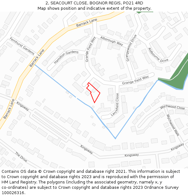 2, SEACOURT CLOSE, BOGNOR REGIS, PO21 4RD: Location map and indicative extent of plot