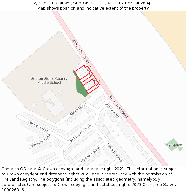 2, SEAFIELD MEWS, SEATON SLUICE, WHITLEY BAY, NE26 4JZ: Location map and indicative extent of plot