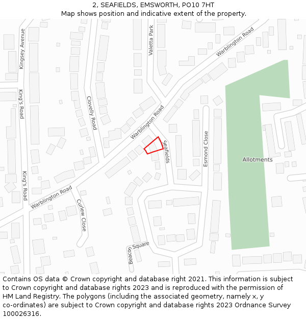 2, SEAFIELDS, EMSWORTH, PO10 7HT: Location map and indicative extent of plot