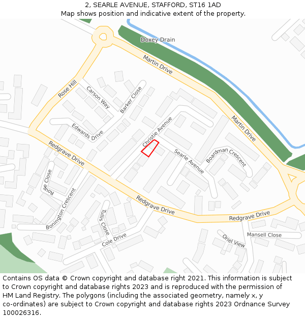 2, SEARLE AVENUE, STAFFORD, ST16 1AD: Location map and indicative extent of plot