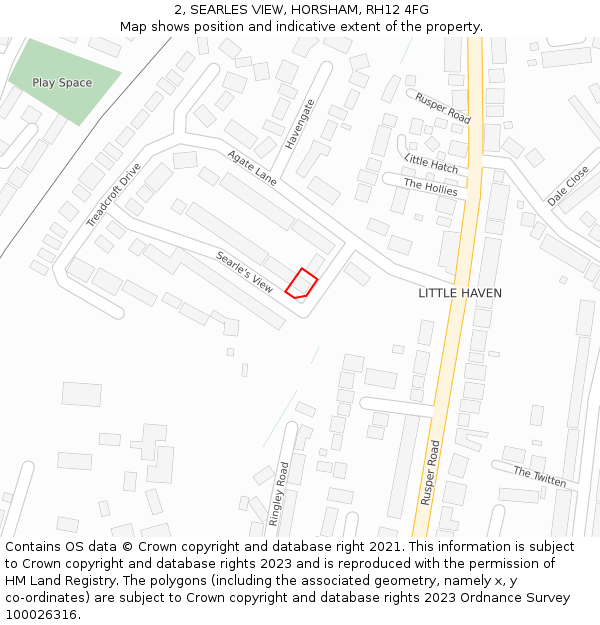 2, SEARLES VIEW, HORSHAM, RH12 4FG: Location map and indicative extent of plot