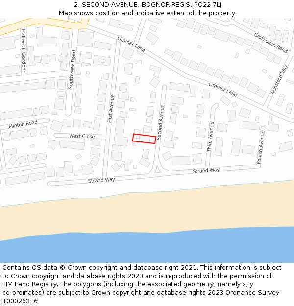 2, SECOND AVENUE, BOGNOR REGIS, PO22 7LJ: Location map and indicative extent of plot