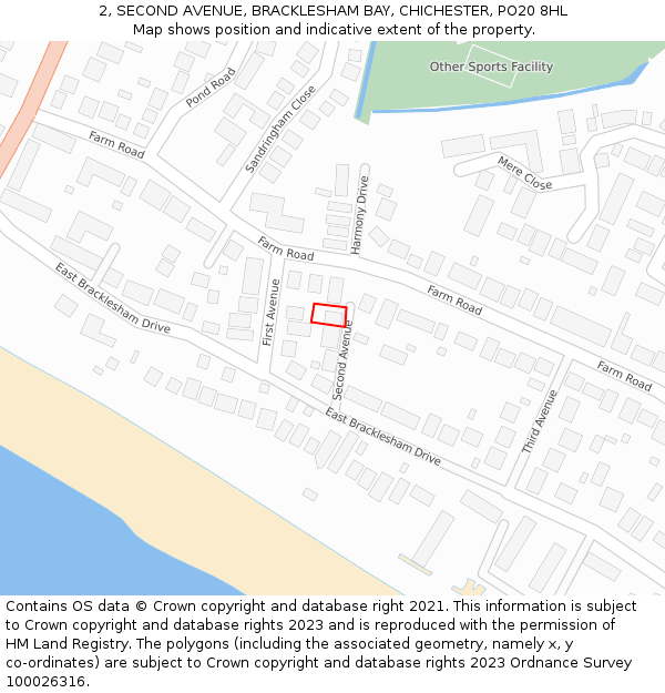 2, SECOND AVENUE, BRACKLESHAM BAY, CHICHESTER, PO20 8HL: Location map and indicative extent of plot