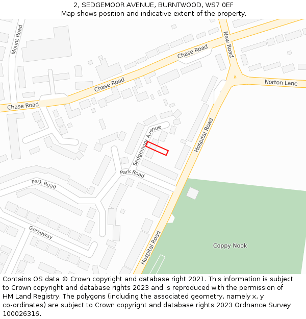 2, SEDGEMOOR AVENUE, BURNTWOOD, WS7 0EF: Location map and indicative extent of plot