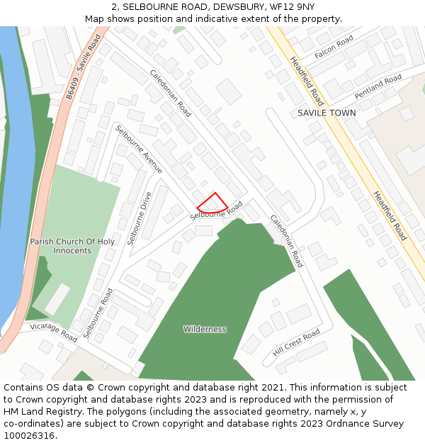 2, SELBOURNE ROAD, DEWSBURY, WF12 9NY: Location map and indicative extent of plot