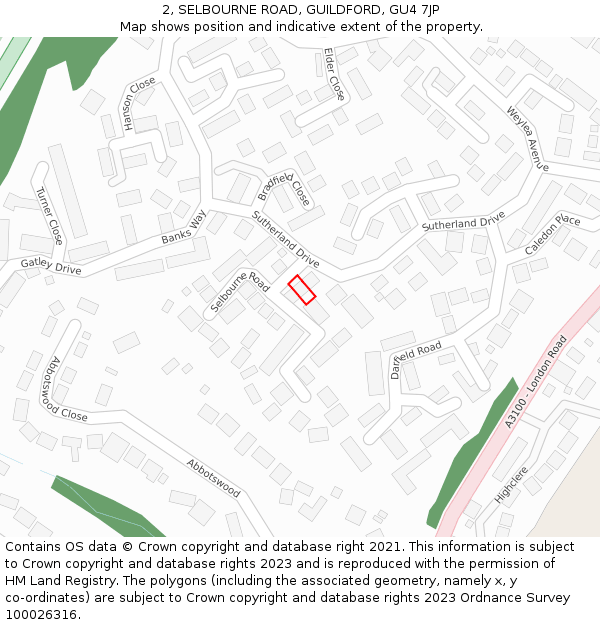 2, SELBOURNE ROAD, GUILDFORD, GU4 7JP: Location map and indicative extent of plot