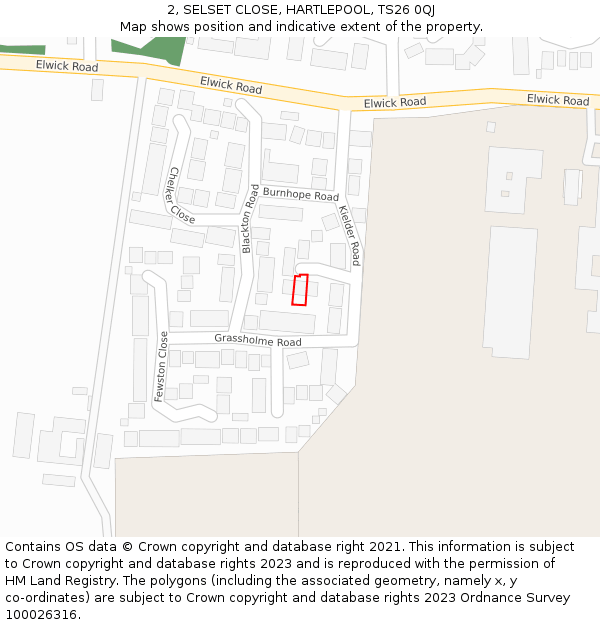 2, SELSET CLOSE, HARTLEPOOL, TS26 0QJ: Location map and indicative extent of plot