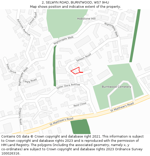 2, SELWYN ROAD, BURNTWOOD, WS7 9HU: Location map and indicative extent of plot