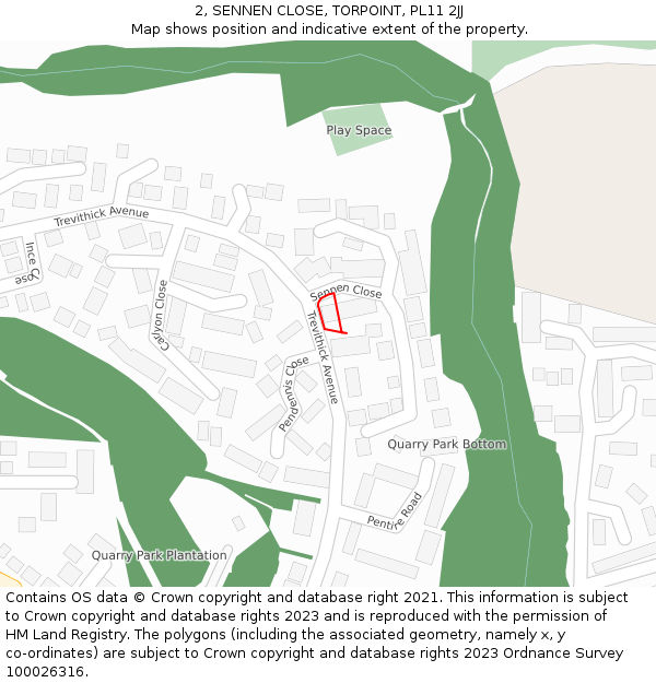 2, SENNEN CLOSE, TORPOINT, PL11 2JJ: Location map and indicative extent of plot