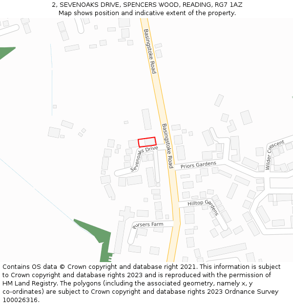 2, SEVENOAKS DRIVE, SPENCERS WOOD, READING, RG7 1AZ: Location map and indicative extent of plot